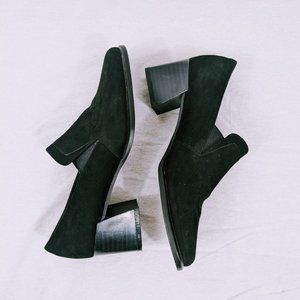 Vintage 90s Amanda Smith Black Chunky Square Toe Heel Shoes Size 6